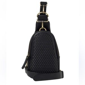Antik Kraft Black Woven Crossbody Sling Bag with Gold Hardware